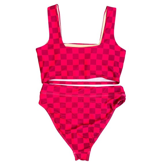 Albion Gingham Olivia Pink Bikini Set Size Medium with Small Top Cheeky Crop - Picture 2 of 6